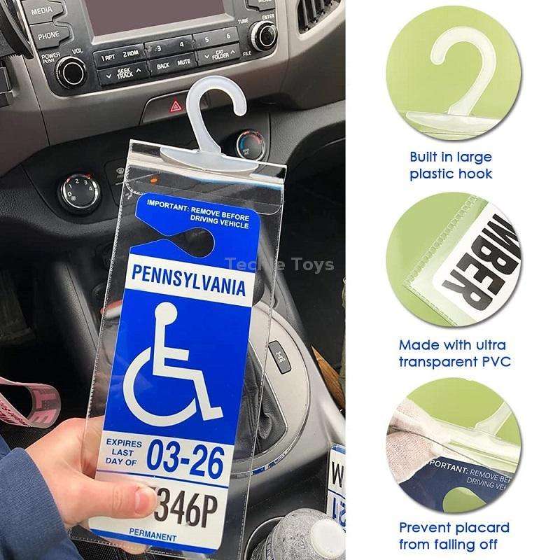 2pcs PVC Transparent Hook Bag Disability Placard Parking Sign Bag(29.5x12.7x0.4mm)