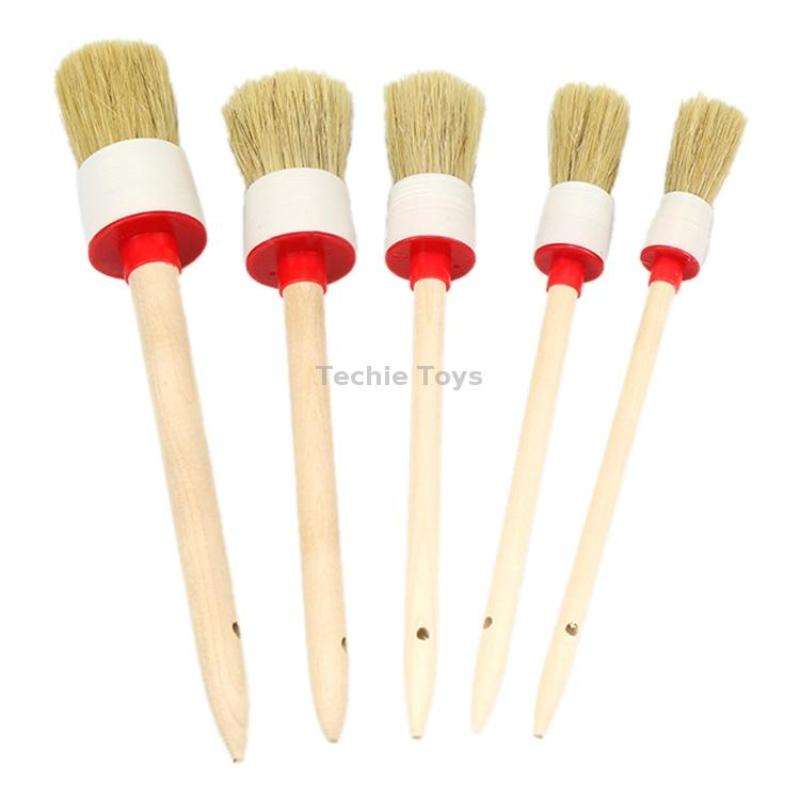 5 in 1 Car Detailing Brush Cleaning Natural Boar Hair Brushes Auto Detail Tools Products Wheels Dash