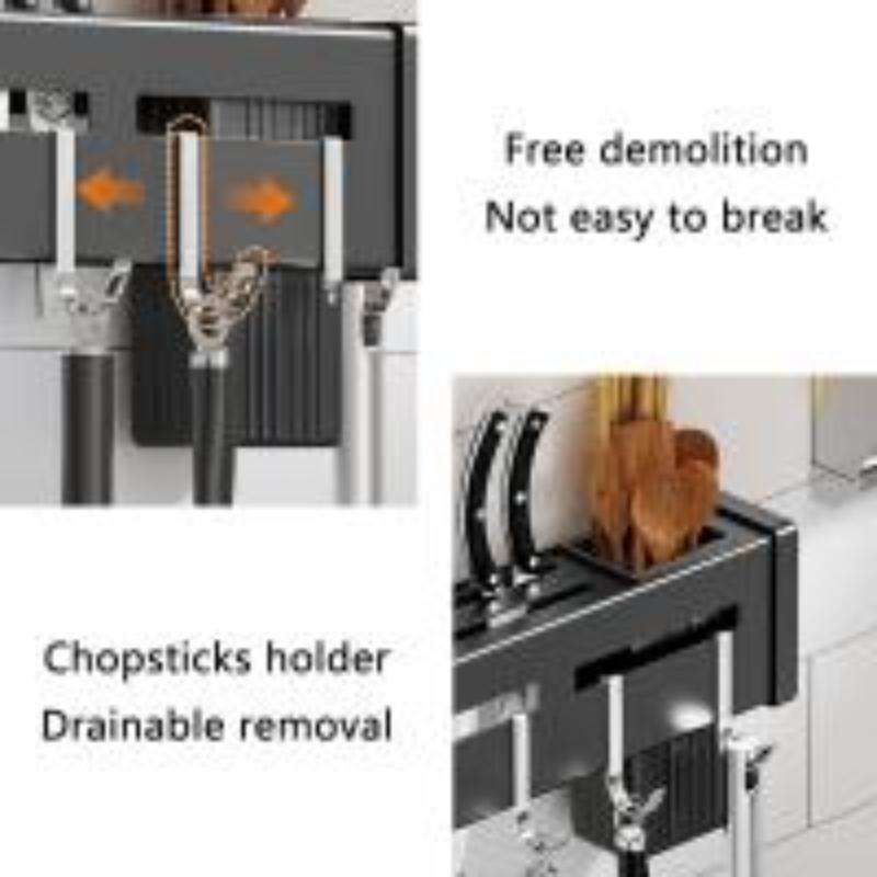 Kitchen Wall-mounted Rack Free Punching Chopsticks Holder, Color:Black 40cm