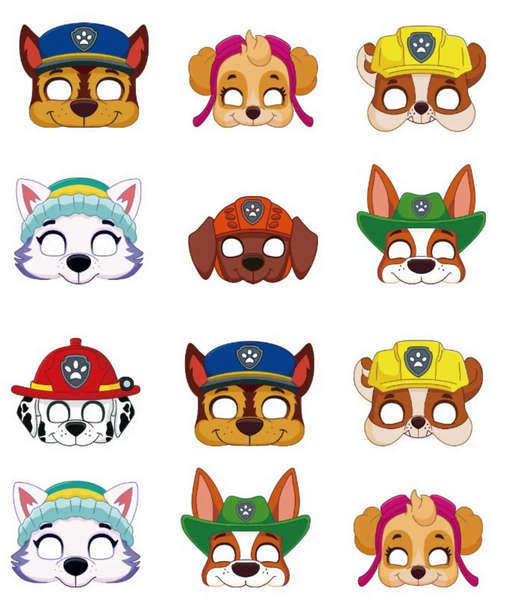 Paw Patrol Party Masks - 12 Masks