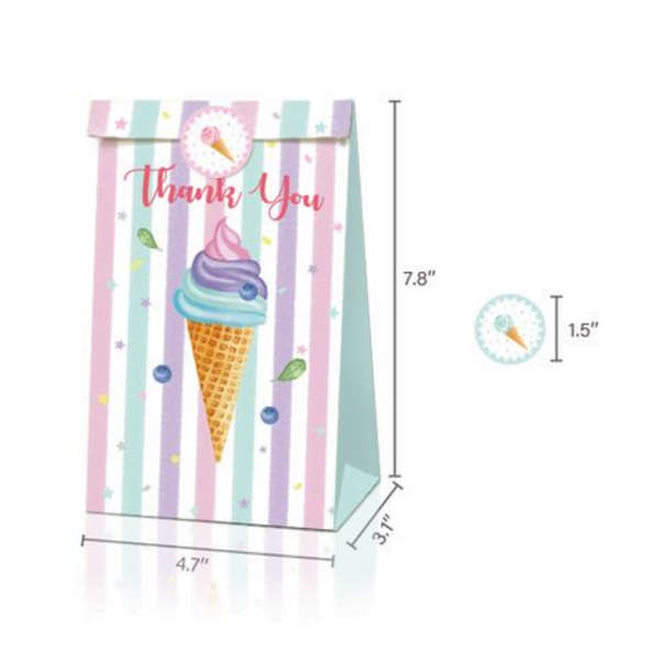 Party Favor Bags with Stickers - Ice Cream -12 Bags