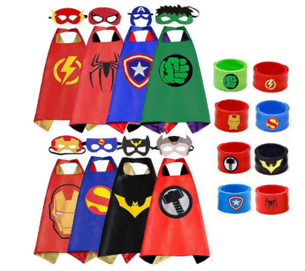 Kids Superhero Capes With Masks And Wristband - Set Of 8