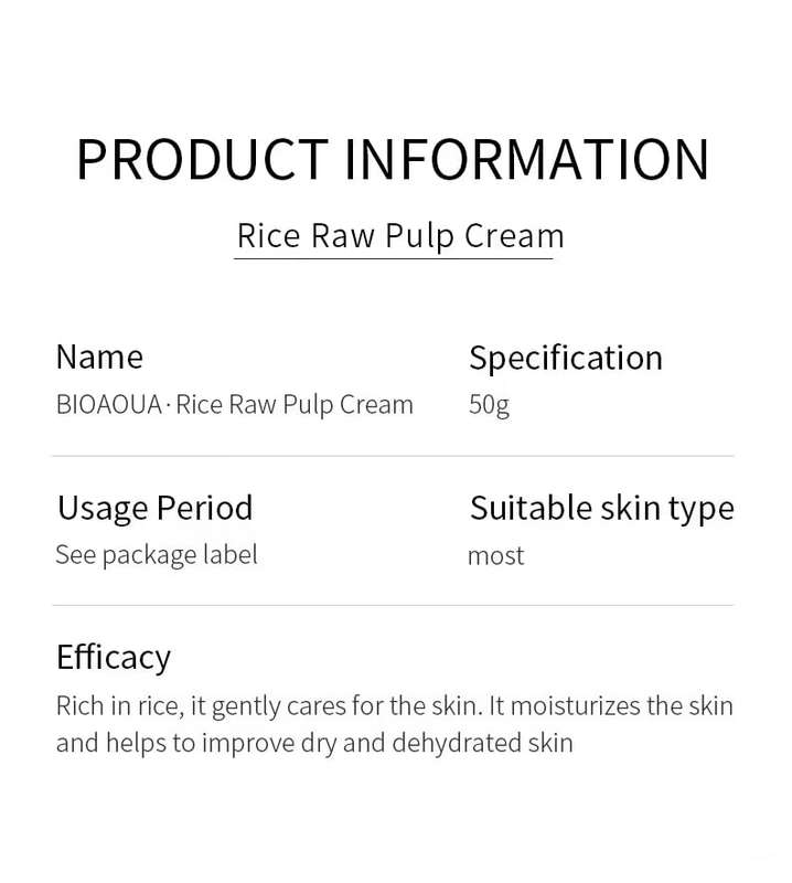 Bioaqua Rice Raw Pulp Face Cream 50g  Hydrating & Nourishing Moisturizer