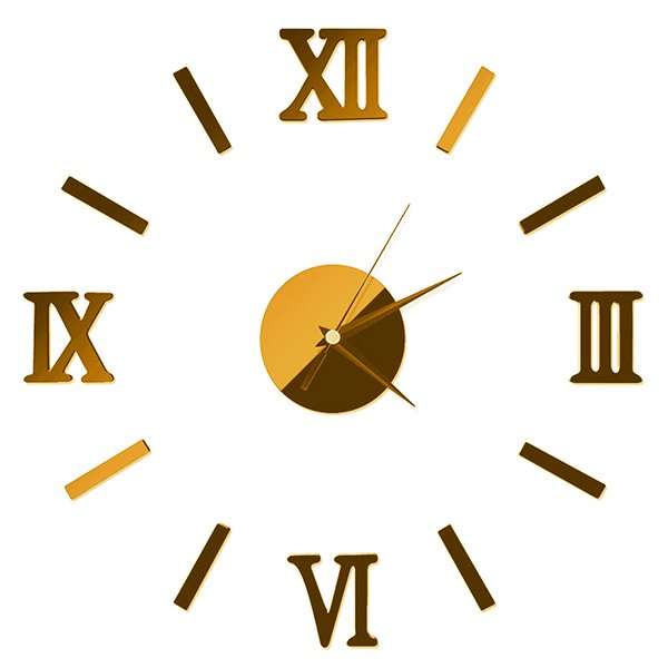 3D DIY Mirror Golden Surface Wall Clock Roman Numeral