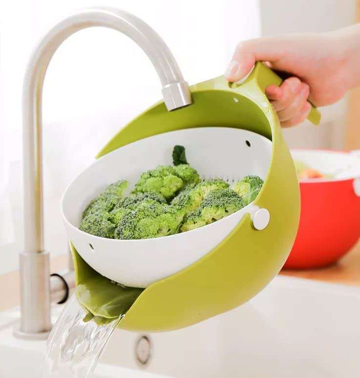 Rolling Colander Double Drain Basket Bowl