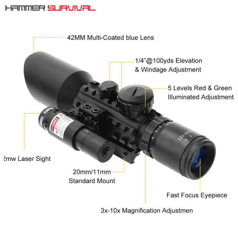 Tactical Aiming Scope with Laser Sight LS3-10x42E