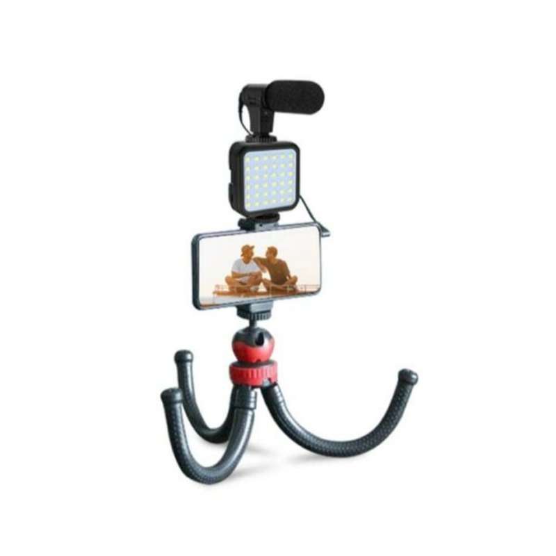 Vlogging Kit with Led Light Microphone and Tripod KIT