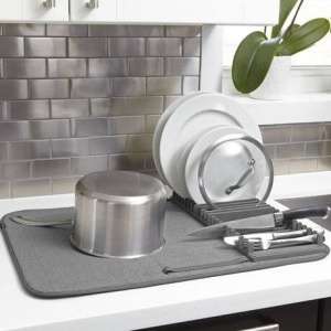 Space Saving Large Charcoal Dish Rack Microfiber Drying Mat