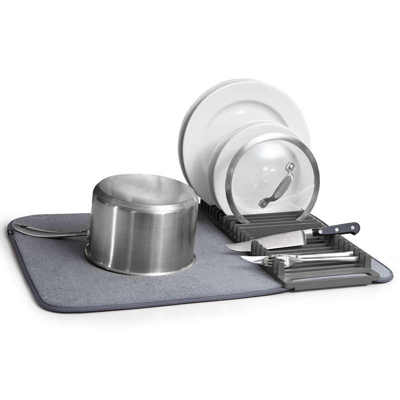 Space Saving Large Charcoal Dish Rack Microfiber Drying Mat