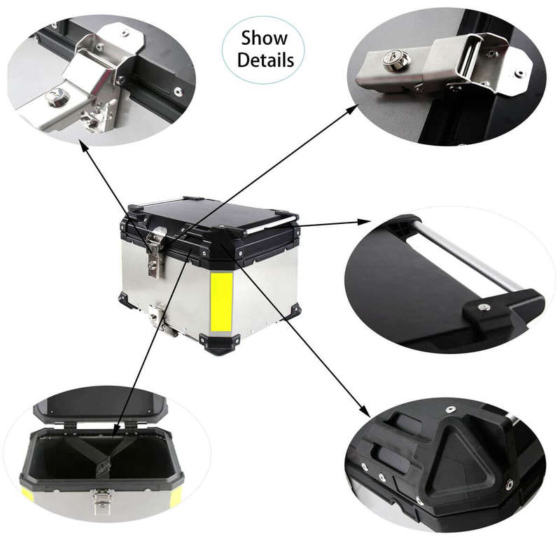 45L Motorcycle Aluminum Alloy Top Box Storage Tail Case Silver