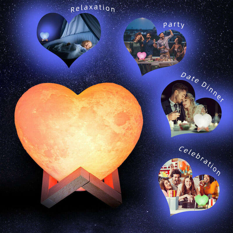 3D Heart Moon Lamp 12CM