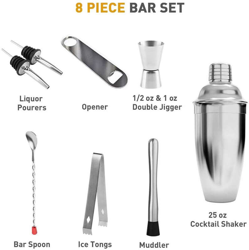 8 Piece Cocktail Shaker Set for Mixing Drinks