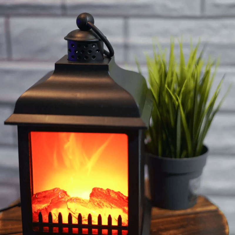 Antique Warming LED Fireplace Lantern Small