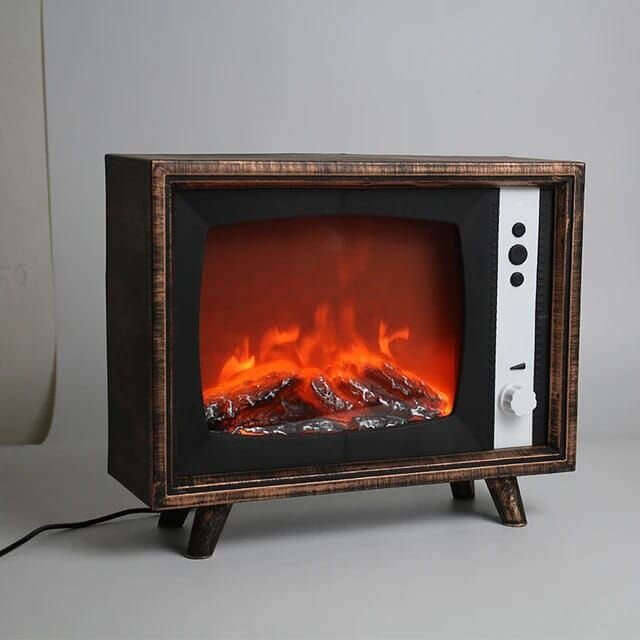 Retro Tv Design Light Flame Electronic Fireplace