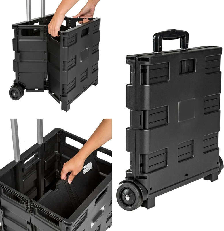 50L Black Collapsible Rolling Utility Crate