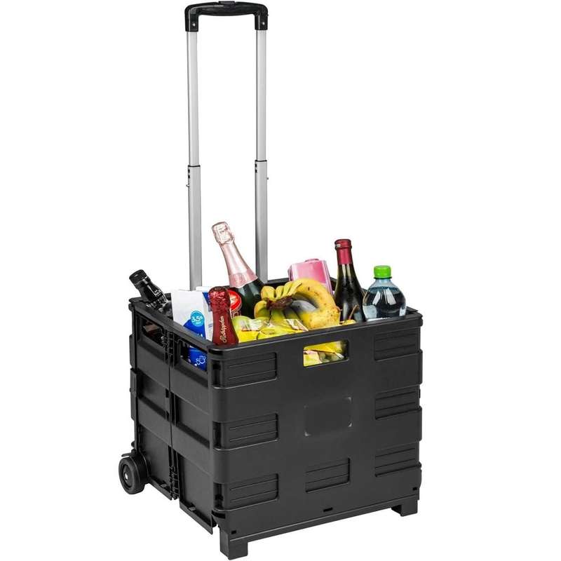 50L Black Collapsible Rolling Utility Crate