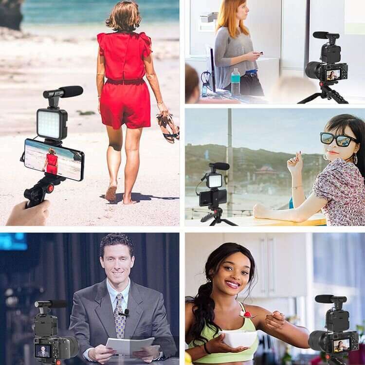 Vlogging Kit Shotgun Microphone With Led Light And Tripod