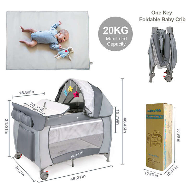 2 in 1 Baby Cot with Mattress and Toys