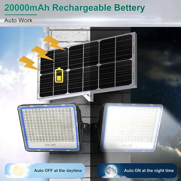 800W Solar Powered LED Flood Light With Panel and Remote