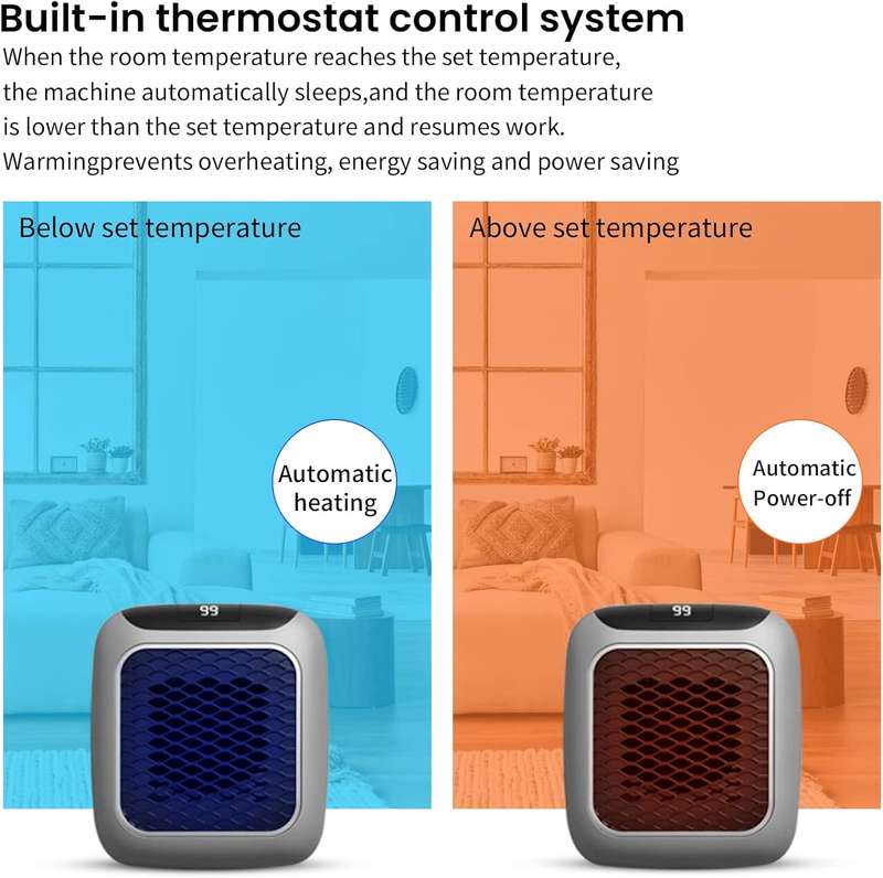 Portable Fan Heater With Adjustable Thermostat and Timer