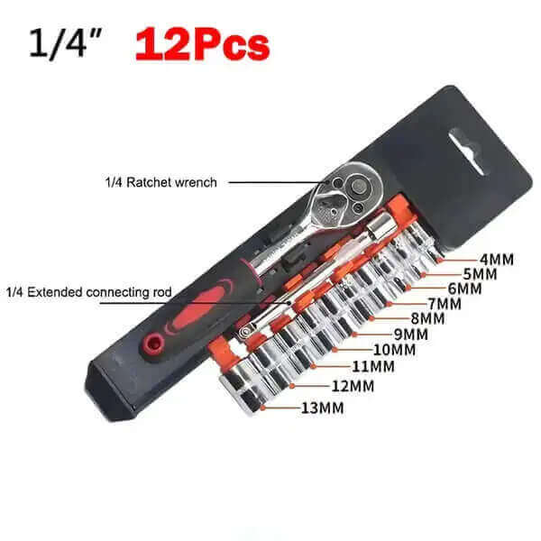12 Piece Ratchet Socket Set 1/4