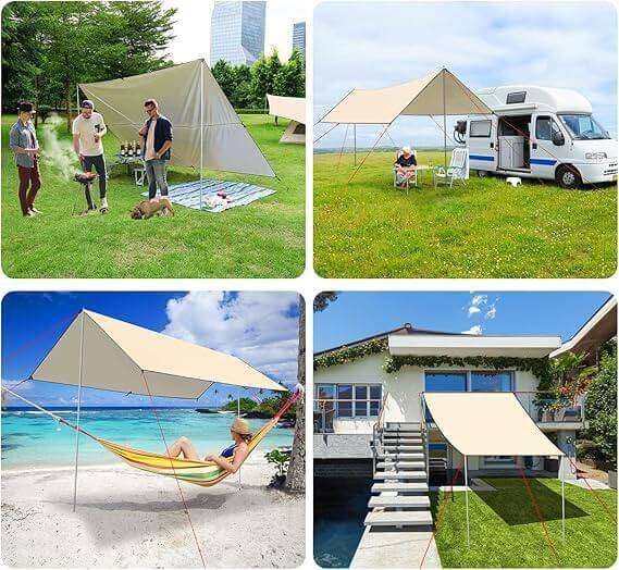 2 Pole Waterproof Camping Tarp and Sun Shelter Canopy Beach Tent