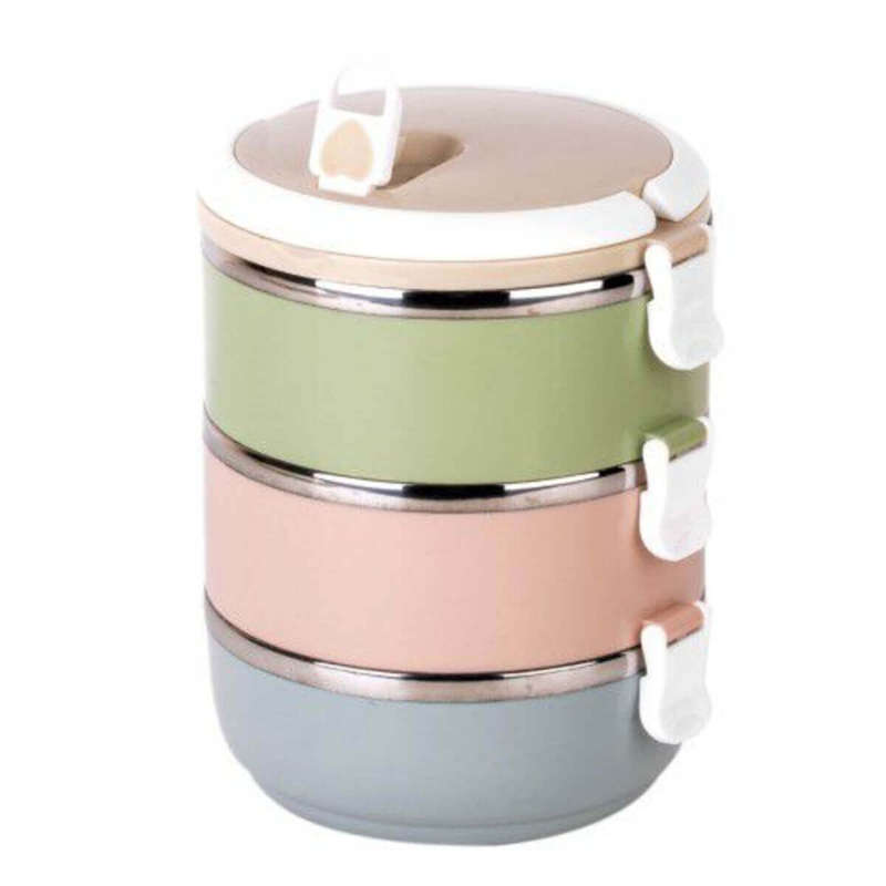 3 Layer Round Stainless Steel Thermal Insulated Lunch Box