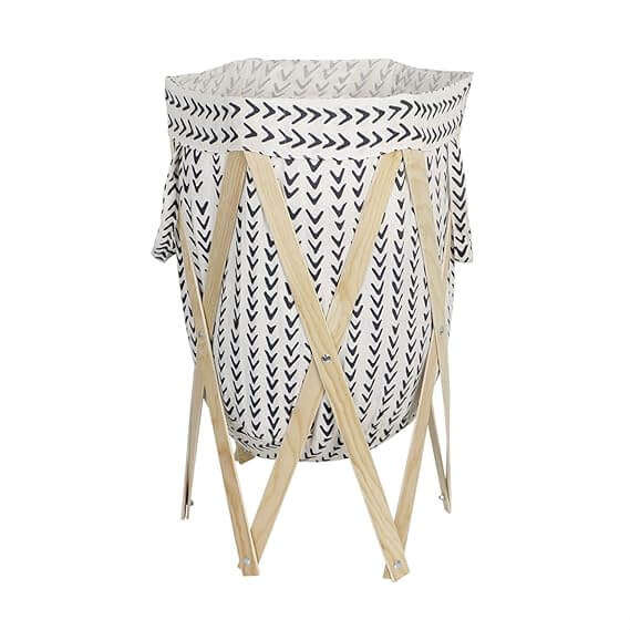 Folding Laundry Basket with Wood Frame