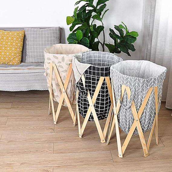 Folding Laundry Basket with Wood Frame
