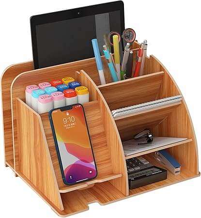 8 Compartment Wooden Desktop Organizer
