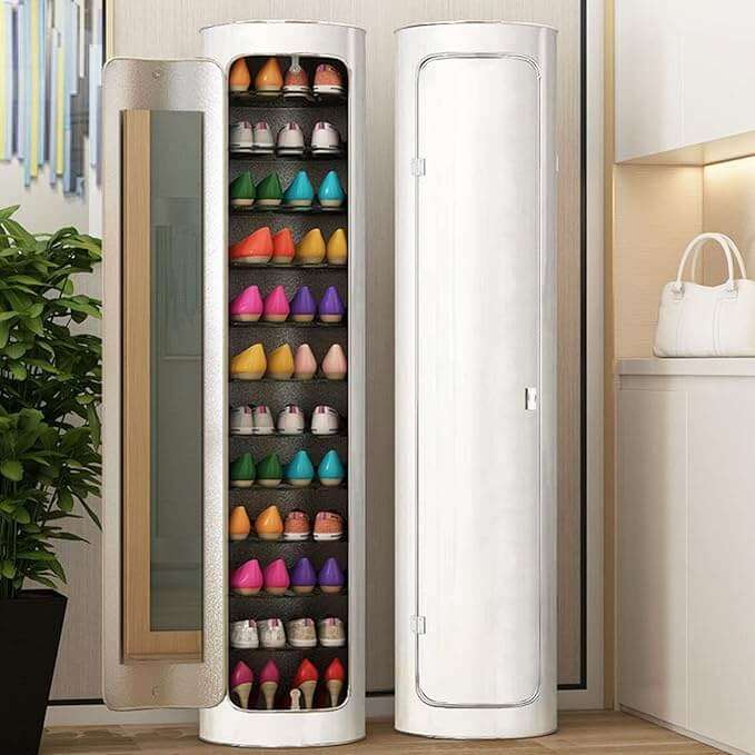 12 Layer 360 Degree Rotating Shoe Cabinet with Mirror