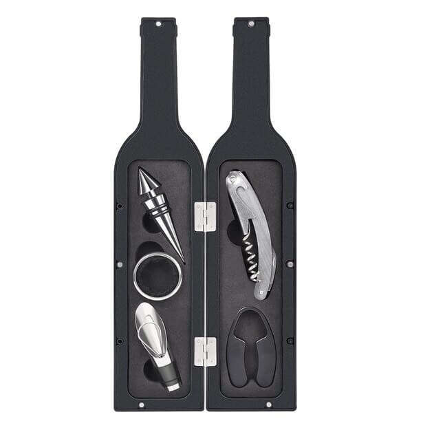 Wine Bottle Shaped Corkscrew and Accessory Gift Set - 5 Piece