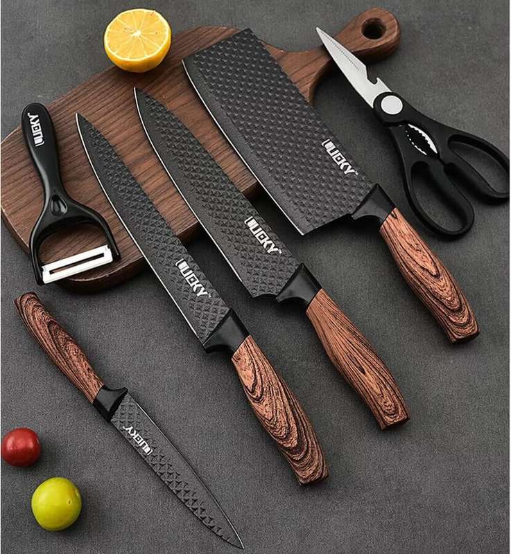 6 Piece Stainless Steel Kitchen Knife Set Japanese Damascus Pattern
