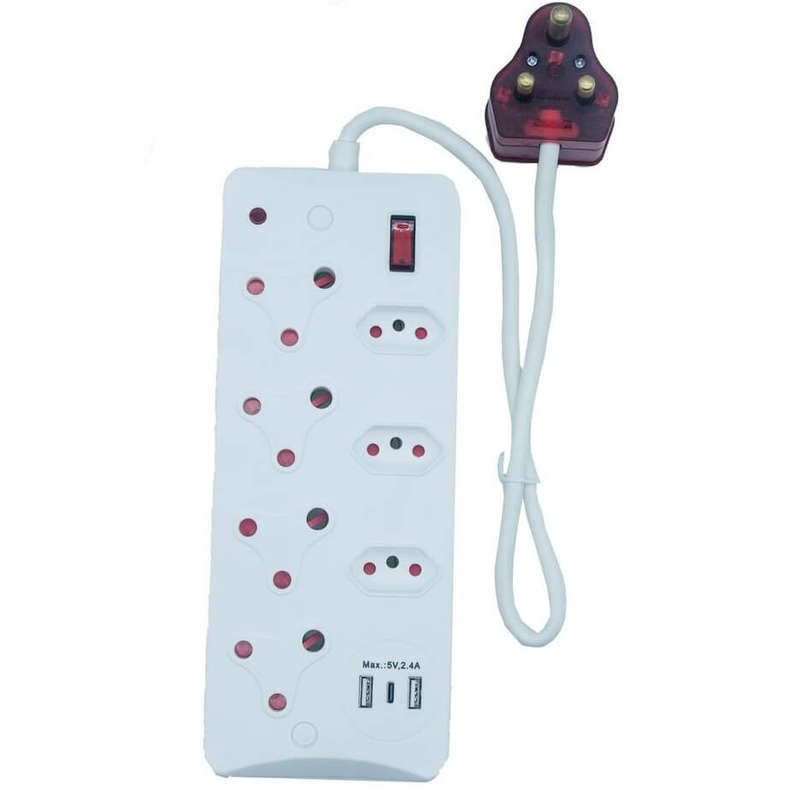 7-Way Multi Socket-outlet with USB Ports and Surge Protected Plug
