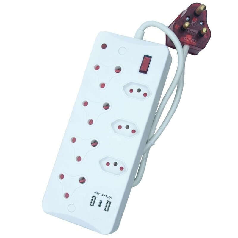 7-Way Multi Socket-outlet with USB Ports and Surge Protected Plug