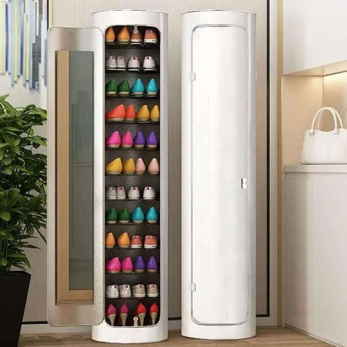 12 Layer 360 Degree Rotating Shoe Cabinet with Mirror