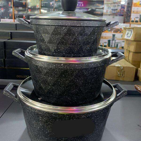 3 Piece Non stick Black Granite Pot Set
