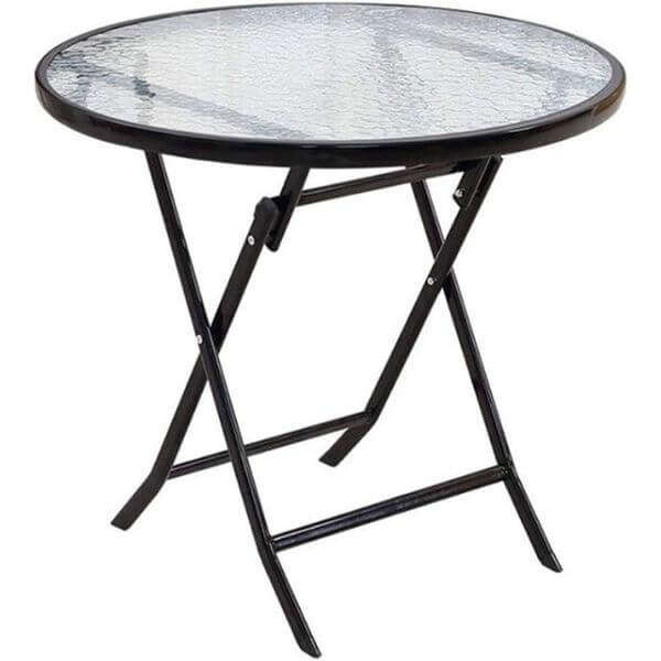 60cm Foldable Round Glass Top Patio Side Table