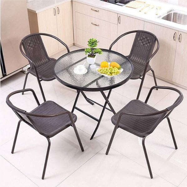 60cm Foldable Round Glass Top Patio Side Table