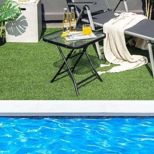 60cm Foldable Square Glass Top Patio Side Table