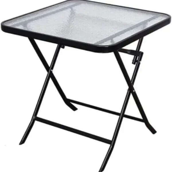 80cm Foldable Square Glass Top Patio Side Table