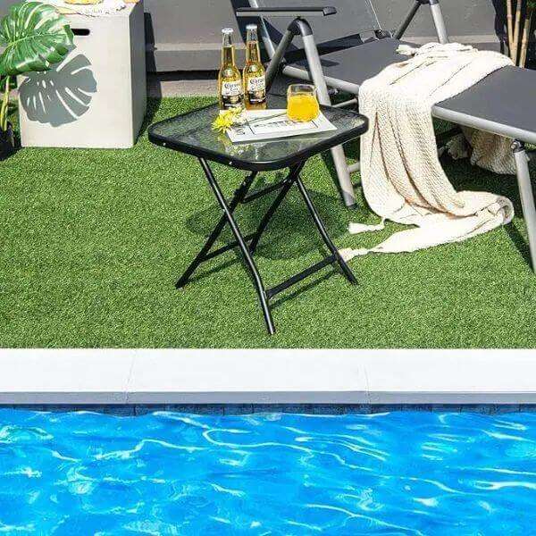 80cm Foldable Square Glass Top Patio Side Table