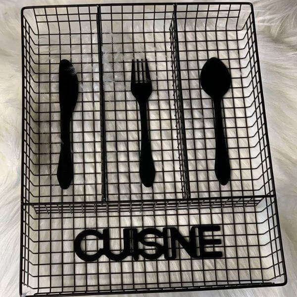 Black Metal Cutlery Organizer Tray