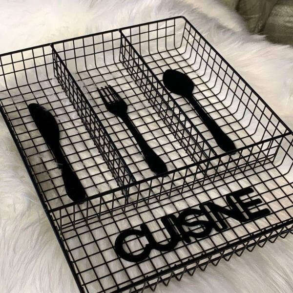 Black Metal Cutlery Organizer Tray