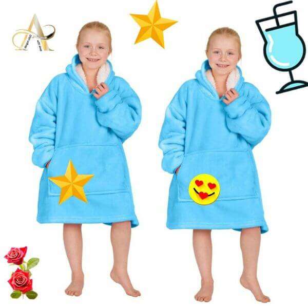 Blue Plain Oversized Blanket Hoodie
