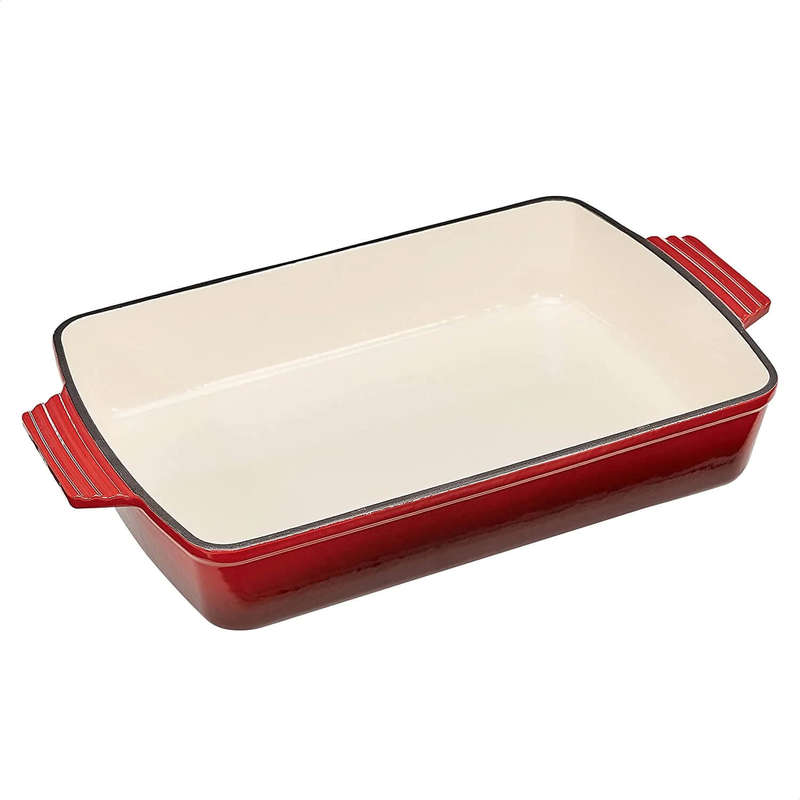 Cast Iron Rectangular Roasting Pan with Durable Enamel Interior
