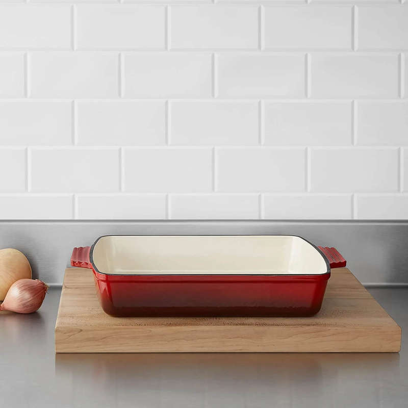 Cast Iron Rectangular Roasting Pan with Durable Enamel Interior