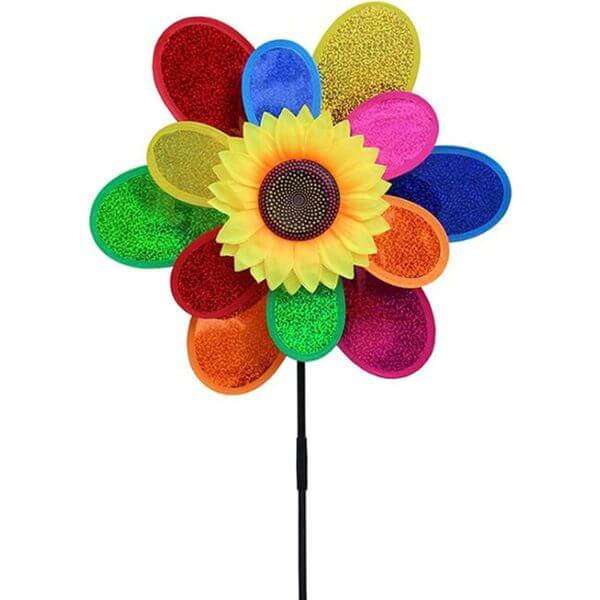 Garden Decor Rainbow Sunflower Windmill