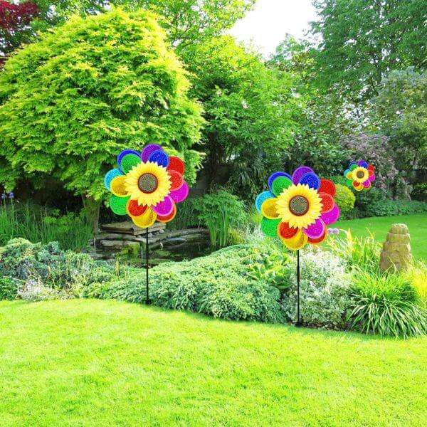 Garden Decor Rainbow Sunflower Windmill