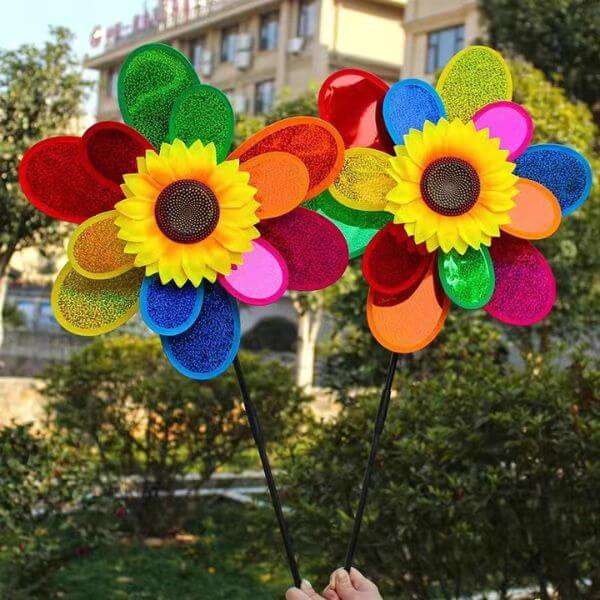 Garden Decor Rainbow Sunflower Windmill